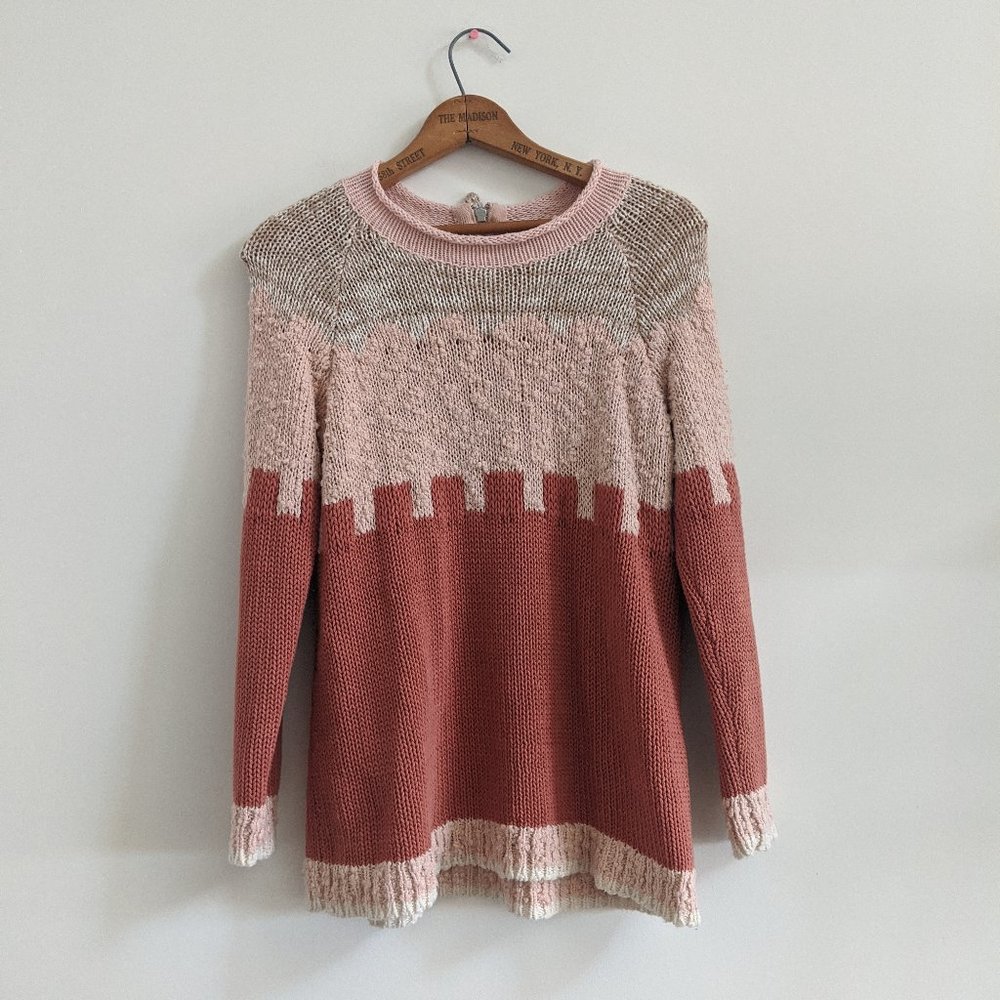 Anthropologie Pink and Cream Sweater
